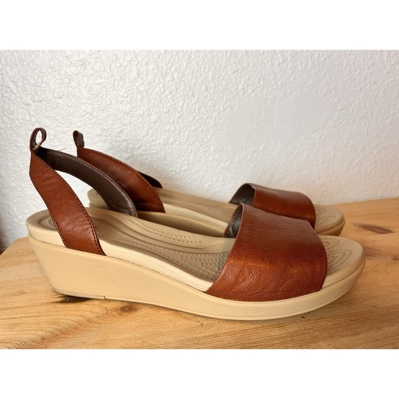 CROCS Shoes - Crocs women's 10 brown Leather dual comfort sandals/espadrilles/shoes